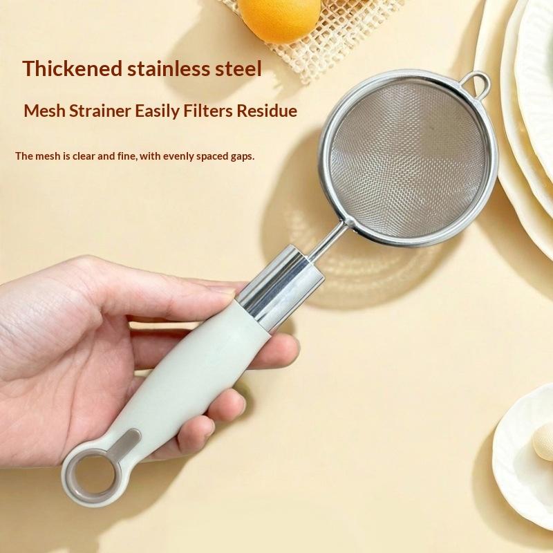 Stainless Steel Mesh Filter Spoon Juice Soybean Milk Strainer Plastic Handle Flour Sieve Colander Kitchen Baking Utensils