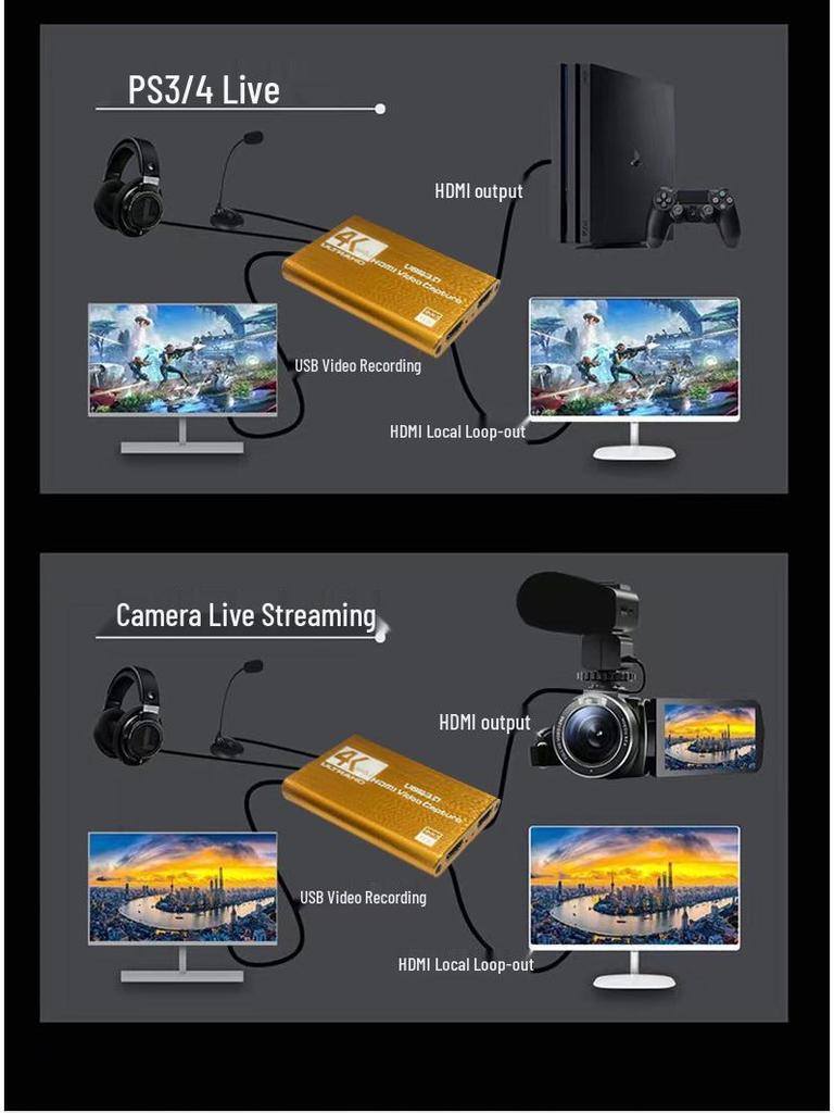 Карта захвата HD-видео USB 3.0 HDMI для мобильного и ПК-гейминга, прямой трансляции, записи, совместимая с чипом 2131 Захват HDTV