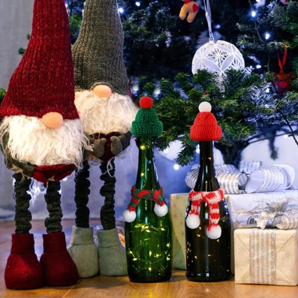 20pcs Mini Knitting Christmas Hats Yarn Handmade Mini Santa Hat Party Cap Christmas