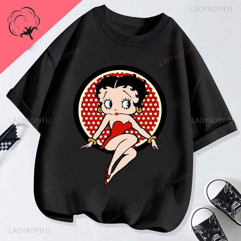 Hot Sale Bettyboop Camiseta Kawaii Cartoon Retro Style Cotton Crewneck Casual Y2k Clothes Tshirt Shoujo Girl Style Creativity