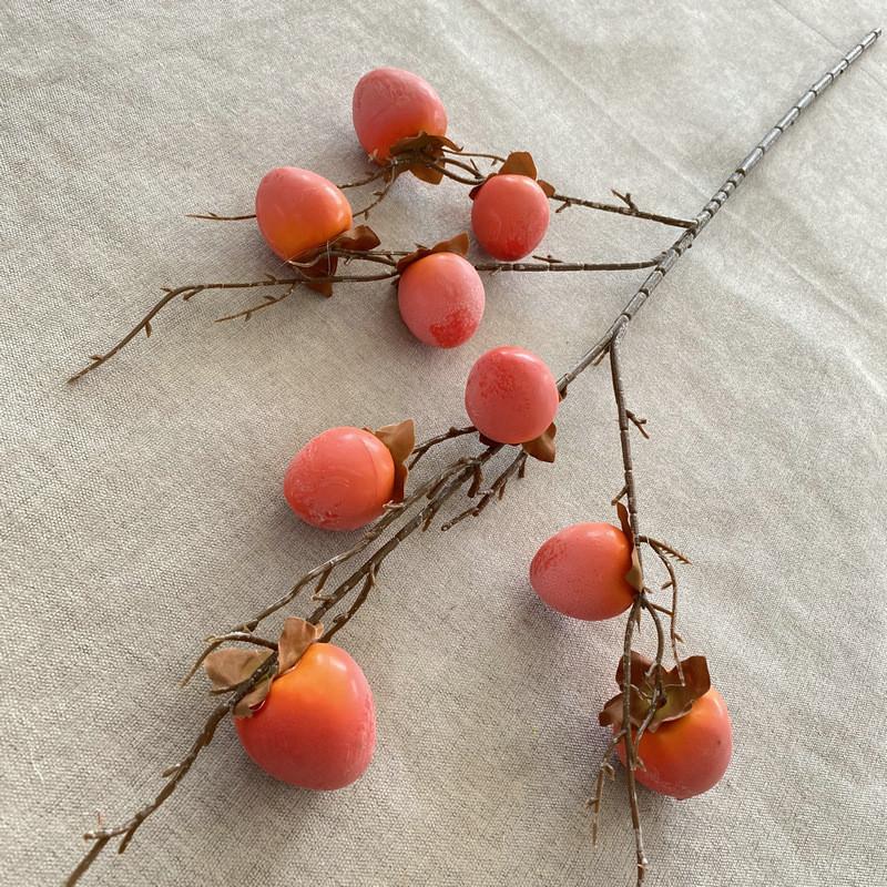 Faux Persimmon Fruit Branch For Home Decor With Foam Painted Berries