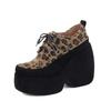 Polyurethane Spring Autumn Size 43 Women Platform Super High Heels Women Round Toe Toe Leopard Thick Bottom Pumps