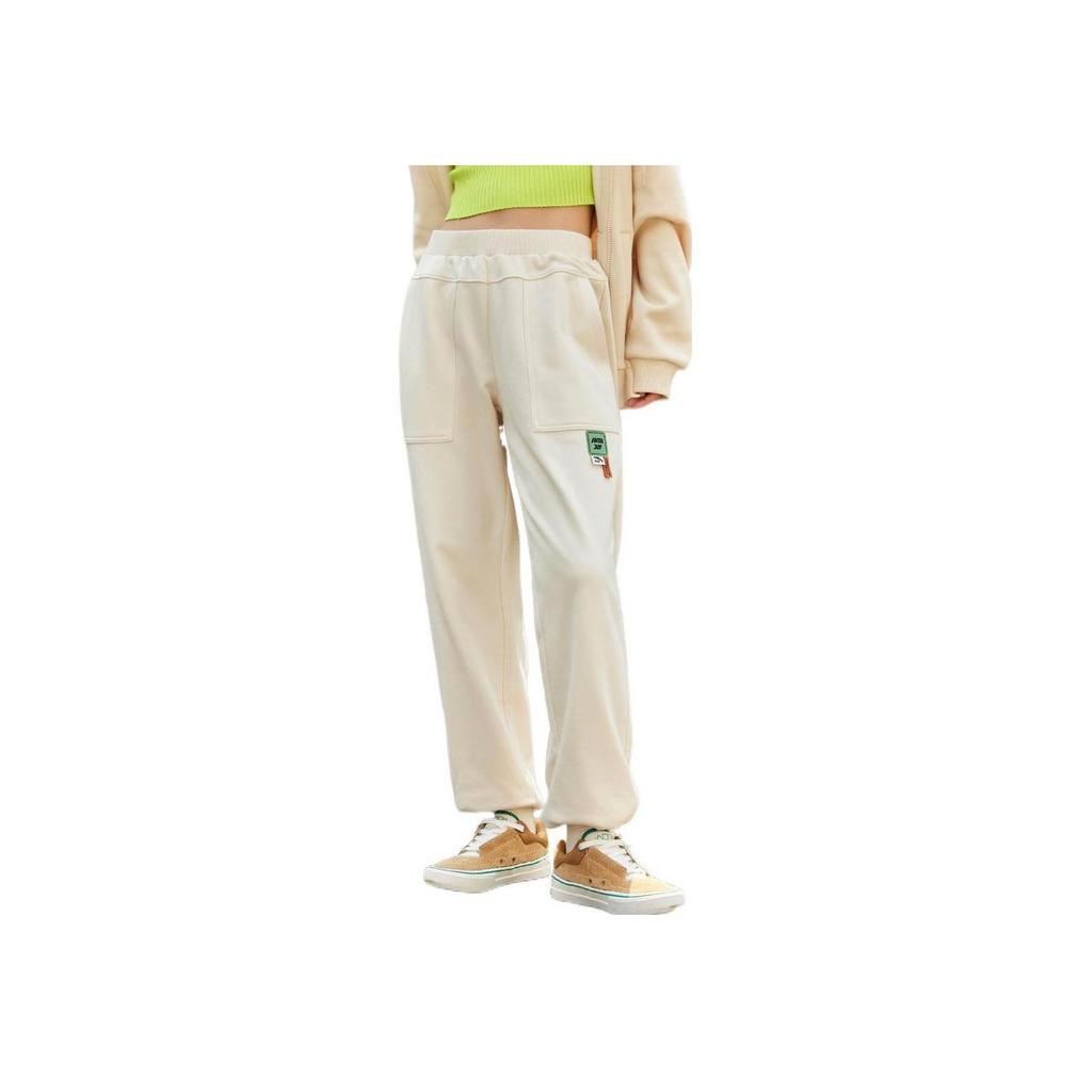 Anta Solid Color Logo Label Drawstring Design Loose Cuff Pants Women Pants Off-White 962238742-6