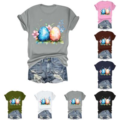 Женская повседневная свободная футболка с пасхальным принтом, круглый вырез, пуловер, короткий рукав, топ