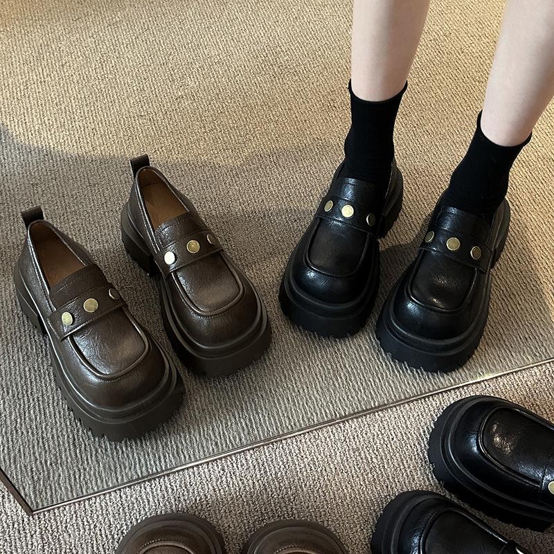 Thick-soled Heightening One-pedal Loafers Children's 2025 Spring New Versatile Leather Women's Shoes British Style Small Leather Shoes