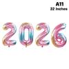 С Новым годом 2026 Шары Золотой Серебряный Розовый Черный Номер 2026 Фольгированные шары 16/32/40 дюймов Разноцветный баннер С Новым годом