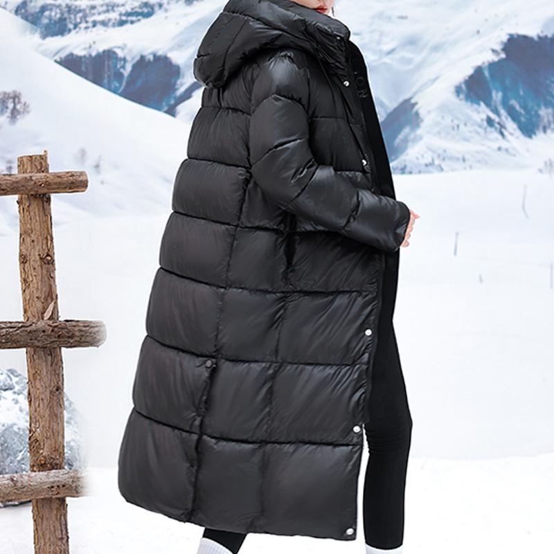 Модные зимние длинные парки для женщин, черные пальто с элегантными свободными теплыми женскими куртками с капюшоном, пальто больших размеров