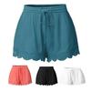 Women Shorts A-line Lace Edge Pure Color Plus Size Drawstring Elastic High Waist Pleated Loose