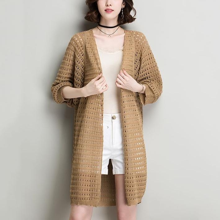 Весенне-летний женский внешний кардиган, повседневный свободный вязаный тонкий свитер с вырезами, пальто, топы больших размеров