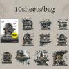 10 Sheets/Bag Gothic Abandoned City Scenery Stickers for Scrapbooking Planner Notebook DIY Phone Case Decoration Office Gift