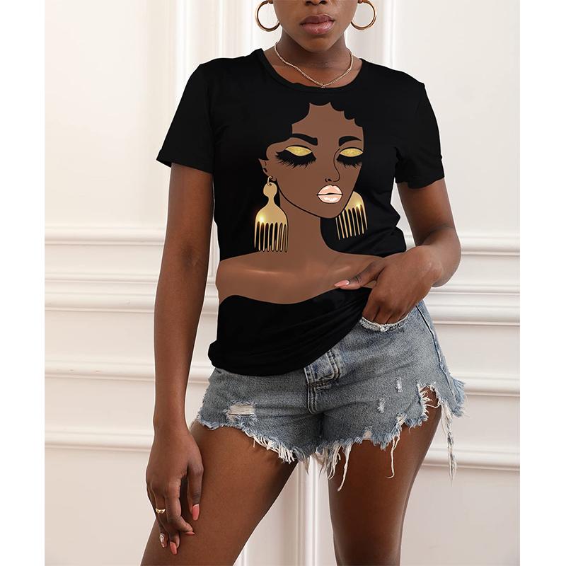 Футболка с принтом «Африканская черная девушка» с 3D-принтом, женская, с коротким рукавом и круглым вырезом, футболки в уличном стиле Harajuku, свободные футболки Y2k, женская одежда