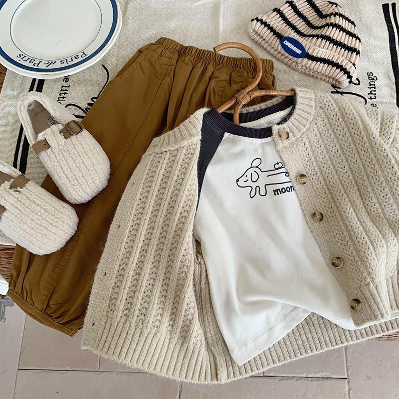 Children's Autumn Sweater Jacket Boy's Sweater Cardigan Knitted Sweater Girl's Children's Spring and Autumn Western Style Top Beige Jacket