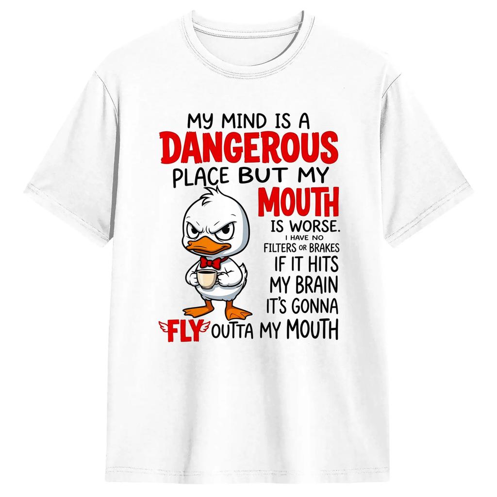 Funny My Mind Is A Dangerous Place No Filter Sarcastic Quote Cotton T Shirt For Male Summer Y2k Funny Tshirts Trendy Cool Tees