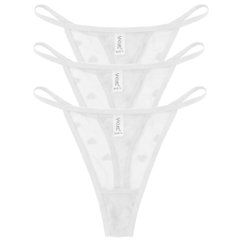 3 шт. Кружевные прозрачные трусики-стринги Женские сексуальные с низкой посадкой Бесшовное нижнее белье Сердце Прозрачные сетчатые трусики Интимное белье