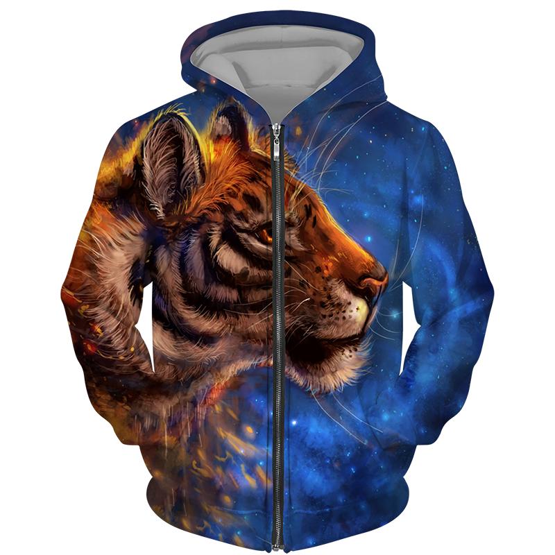 Spring Autumn Men's Zipper Hoodie Sweatshirts 3D Animal Lion Beast Printing Hooded Pullover Fashion Jacket Casual Sportswear