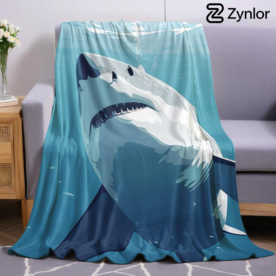 Great White Shark Ultra Soft Sherpa Fleece Blanket Fluffy Warm Halloween Cozy Throw for Sofa Couch Bedroom Gift All season