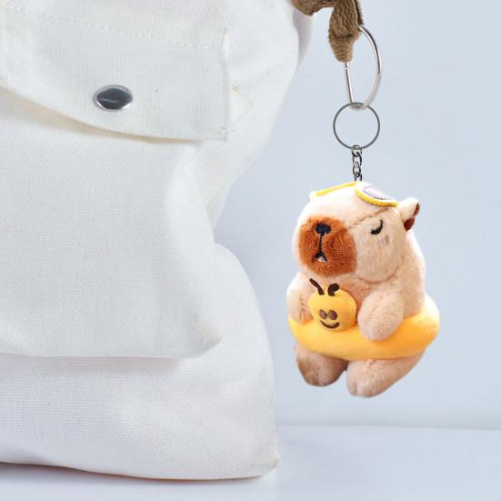 Capybara Doll Pendant Fluffy Capybara Keychain with Swimming Ring Design Cartoon Plush Doll Cute Backpacks Pendant Gift for Kids Friends