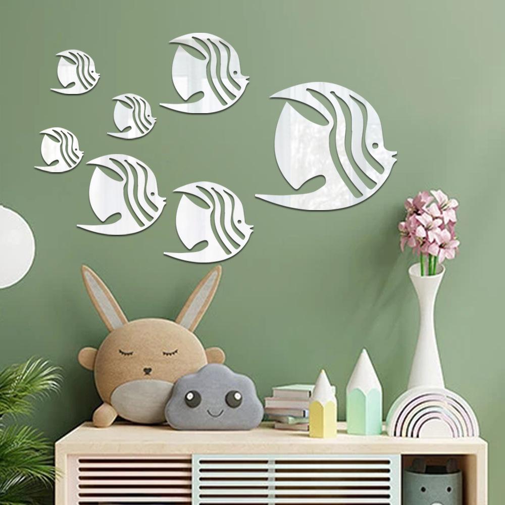Ocean Fish Mirror Wall Stickers: Decorative Self-Adhesive for Living Room, Bedroom, Kids' Room, Kindergarten, or Bathroom Tiles