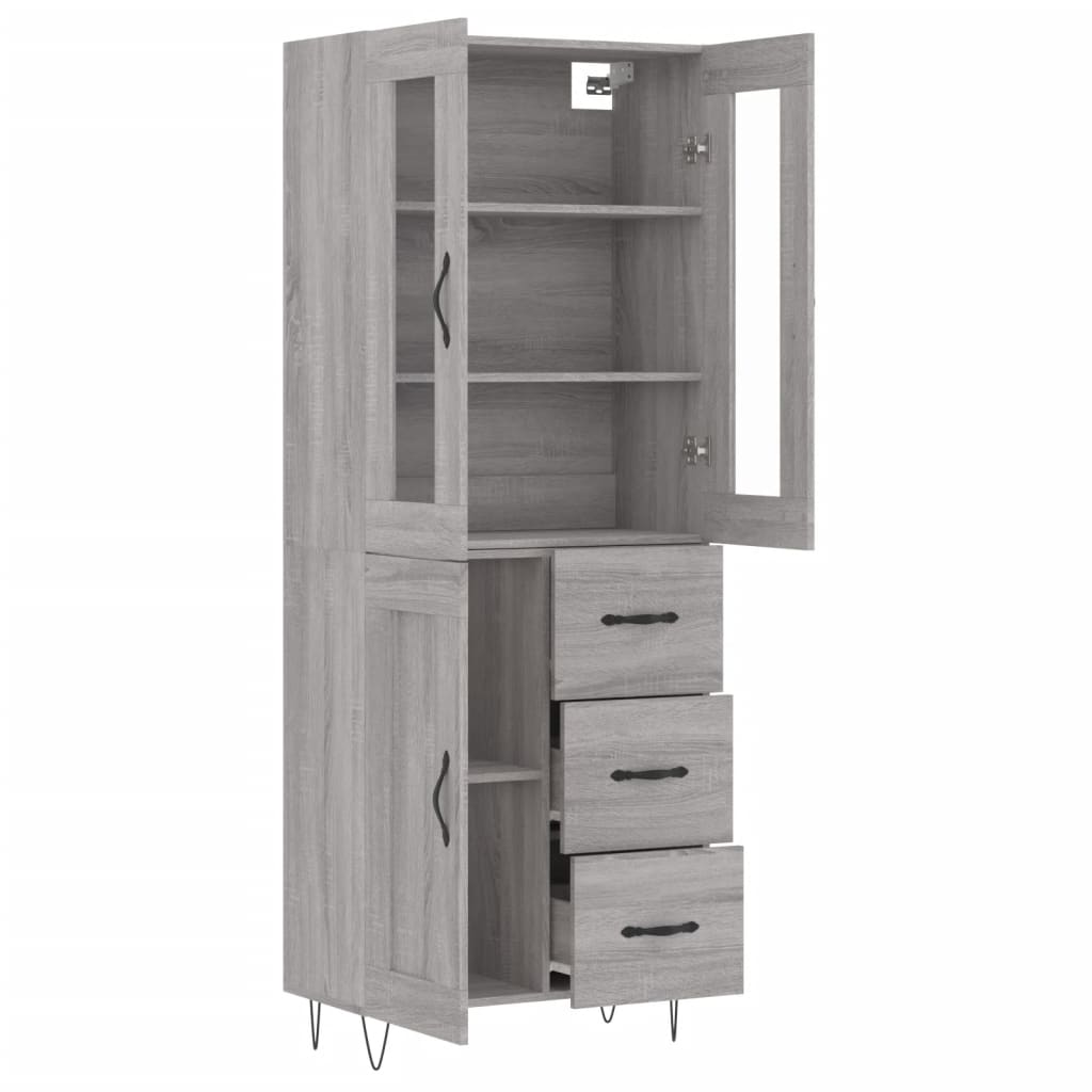 Vidaxl Witrynka Szary Dąb Sonoma 69,5X34X180Cm Materiał Drewnopochodny