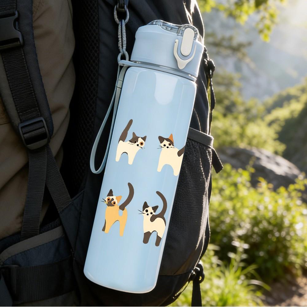 1PC Multi Breed Cat Collection 750ml Color Plastic Sports Water Bottle Leakproof Flip Straw Lid Suitable for Sports Office Home Use