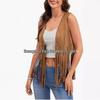 Women's 70s Bohemian Fringe Vest - Faux Suede, Sleeveless, Open Front, Western Style