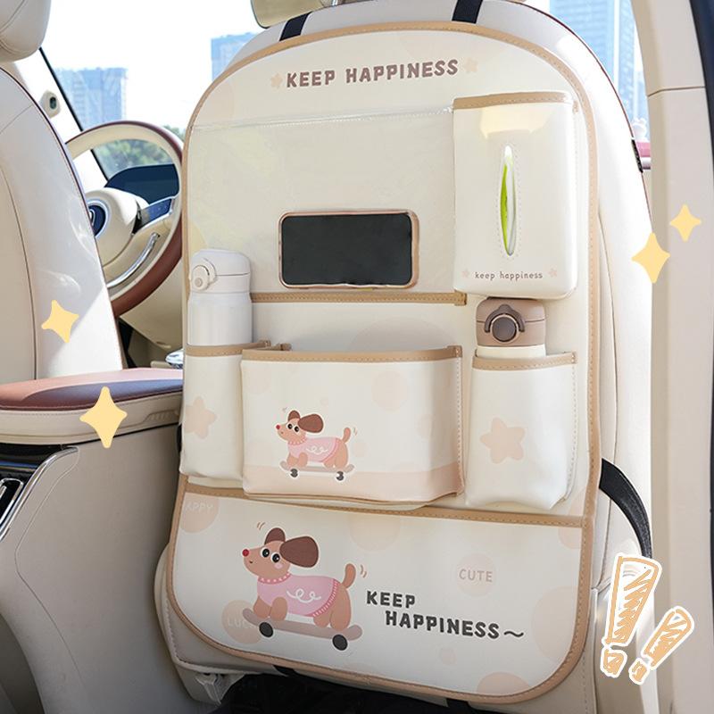 Car storage bag cute puppy car seat back storage bag seat anti-kick pad practical car supplies