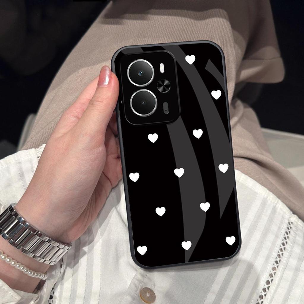 Милый Чехол для Телефона в Белый Горошек с Сердечками для realme 14T 5G Жесткая Глянцевая Акриловая Задняя Панель Мягкая TPU Рамка Защитный Чехол с Защитой от Царапин