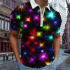 Casual Lapel T-shirt Young Men's Fashion Zipper T-shirt Short Sleeve T-shirt Men's 3D Starlight Print T Shirt