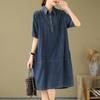 Summer Woman Dress Vestidos Robe Elbise Loose Plus Size Fashion Polo Short Sleeve Denim Dresses