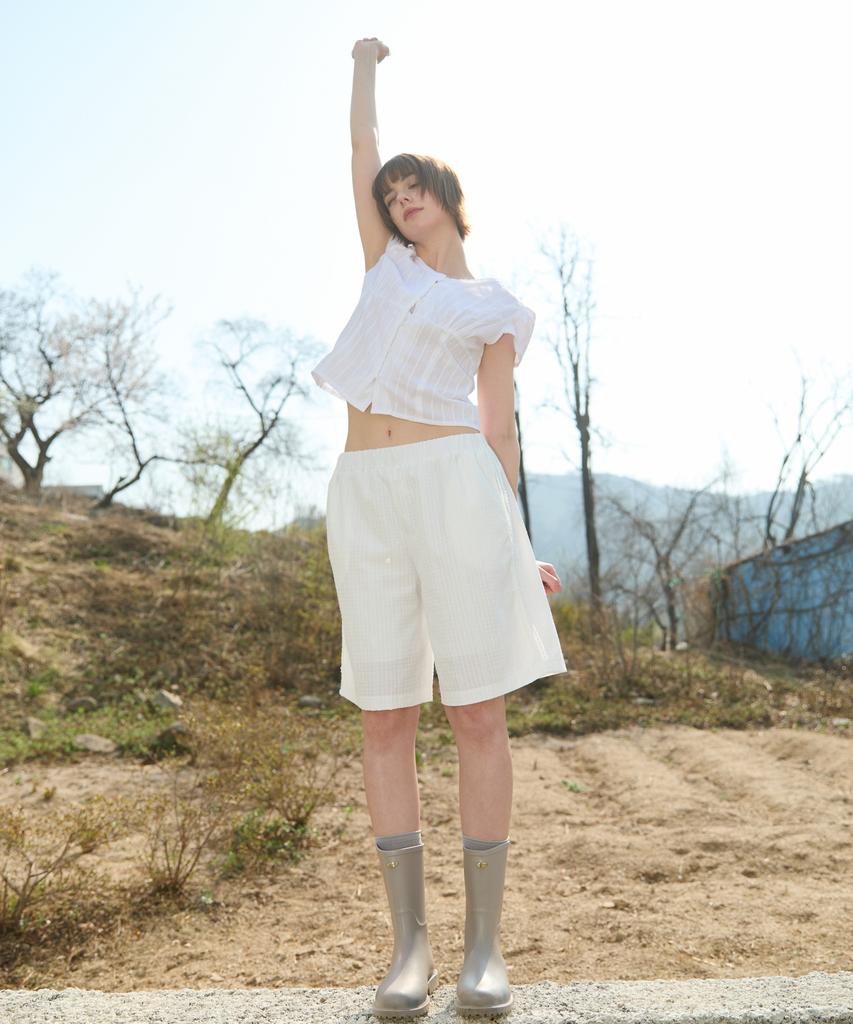 Wioi Lace Check Half Pants_White