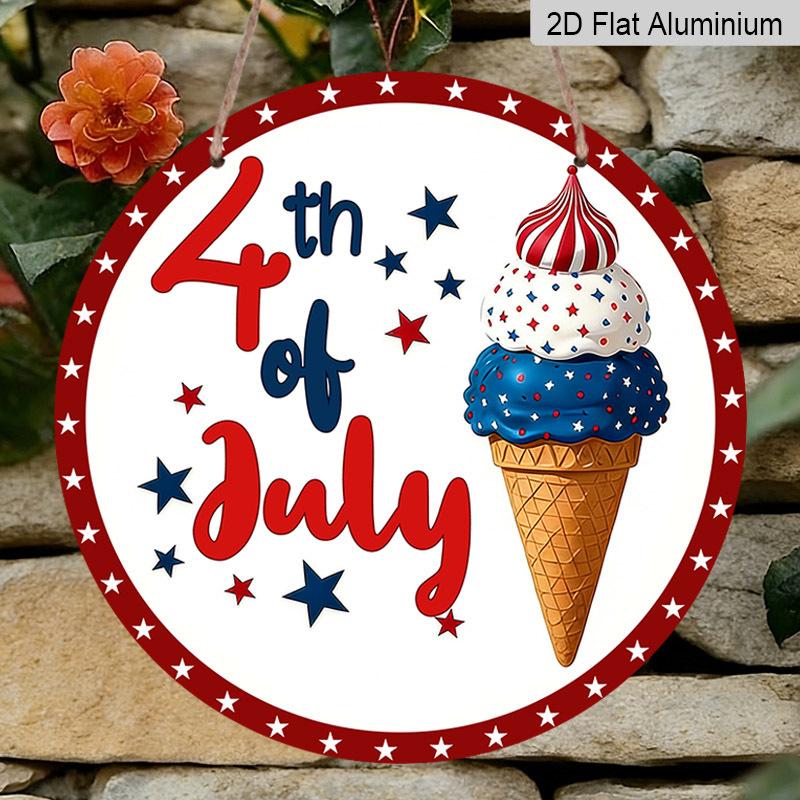 2D Flat 1pc Aluminum Independence Day-Themed Ice Cream Wall Decor 7.87 inches x 7.87 inches Patriotic Decor Suitable for hanging on front doors