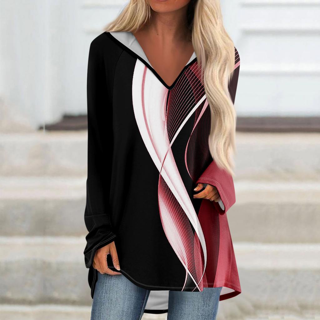 Женские свободные топы с V-образным вырезом и капюшоном с длинными рукавами, повседневные топы, домашние пижамы для отдыха, топы