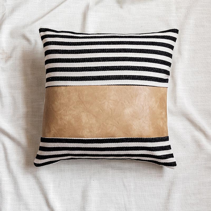 Cushion Striped 4545cm Cover 1pc Pu Stitching Pillow Case For Living Room Sofa Home Decoration Decor Lumbar Pillowcase Pu Leather