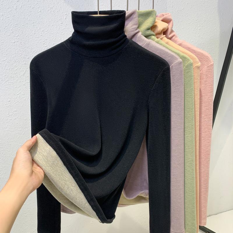 Базовая рубашка женская осенне-зимняя новая приталенная тонкая и теплая внутренняя водолазка с длинным рукавом темпераментный топ