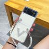 Luxury Bling Rhinestone Transparent Phone Case For Samsung Galaxy Z Flip 3 5g Portable Pearl Wristband Protective Back Cover