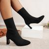 Мода Винтаж квадратный каблук женские вязаные носки сапоги мода слипоны острый носок женские лаконичные короткие сапоги