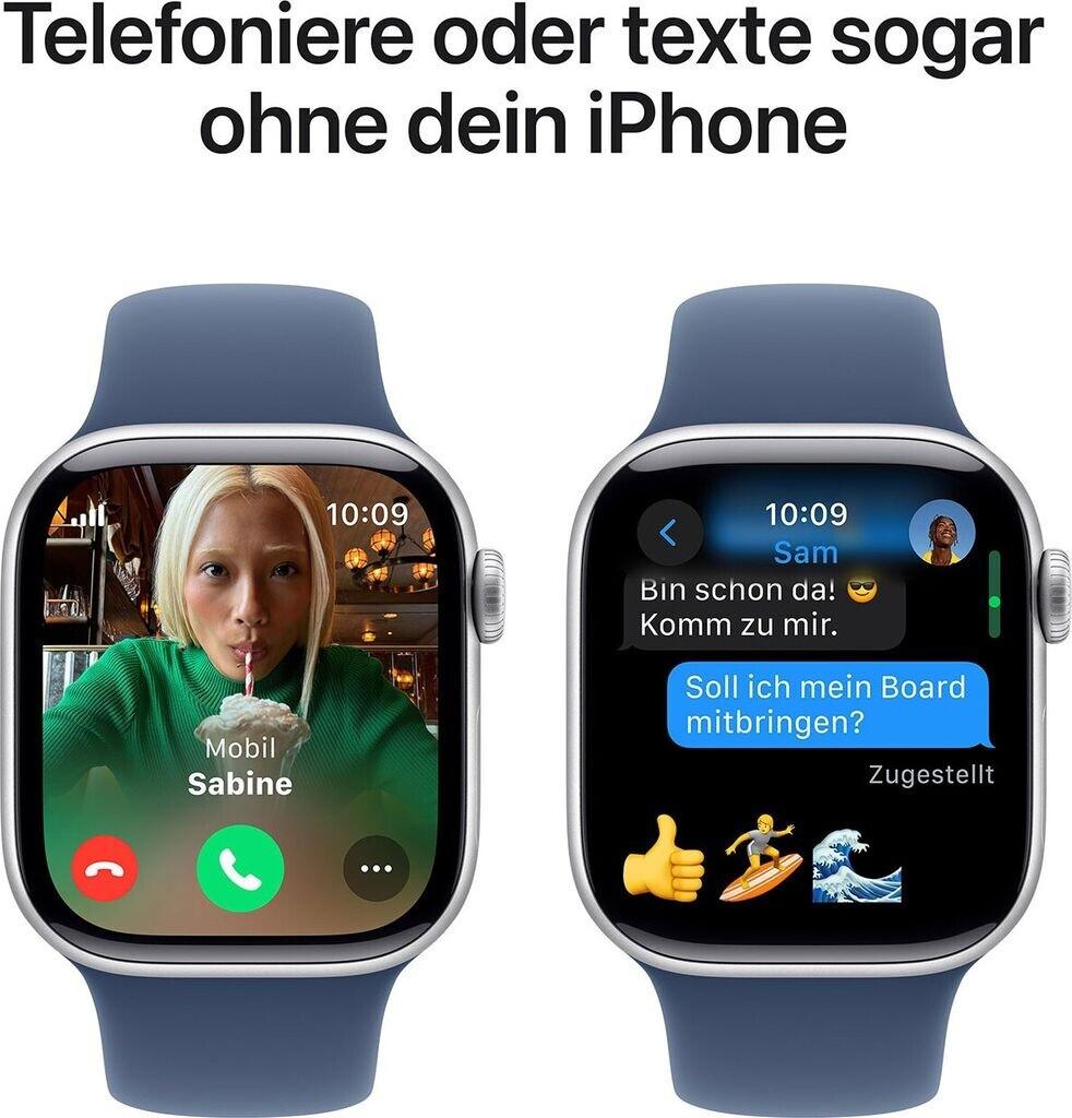 Apple Watch Series 10 4G 46mm Aluminium Silber Sportarmband Denim M/L