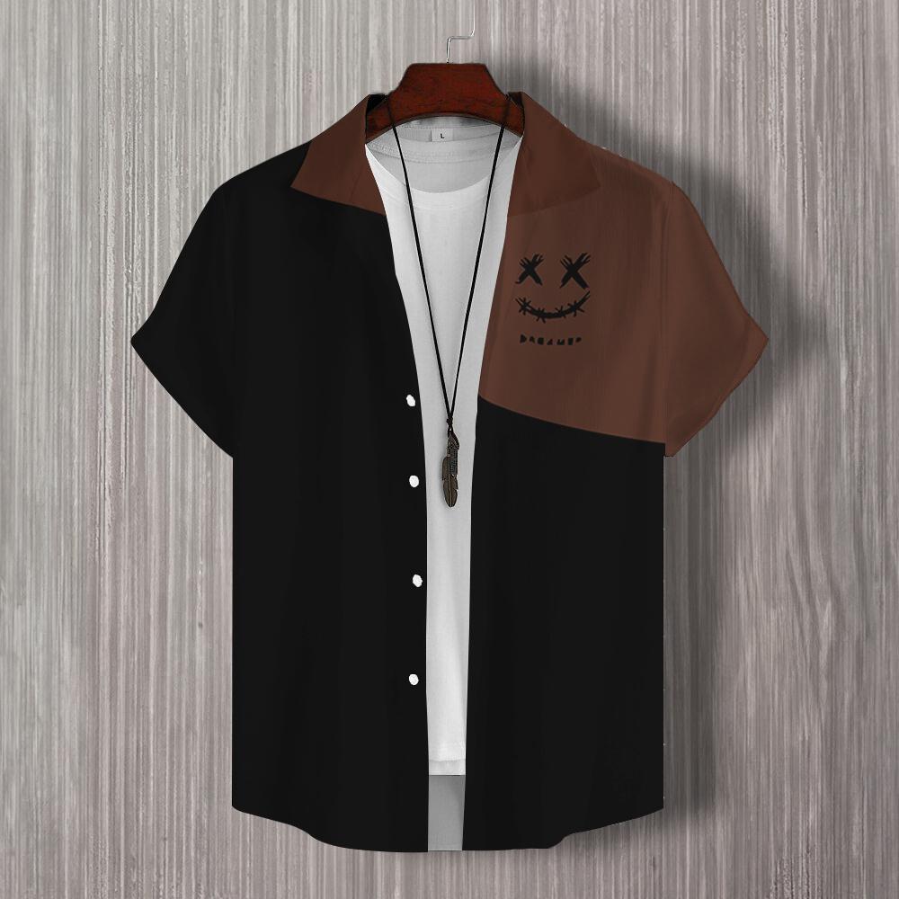 Простая мужская рубашка с принтом в стиле пэчворк в 3D, гавайские рубашки для мужчин, повседневная мужская одежда, свободная рубашка большого размера с коротким рукавом высокого качества