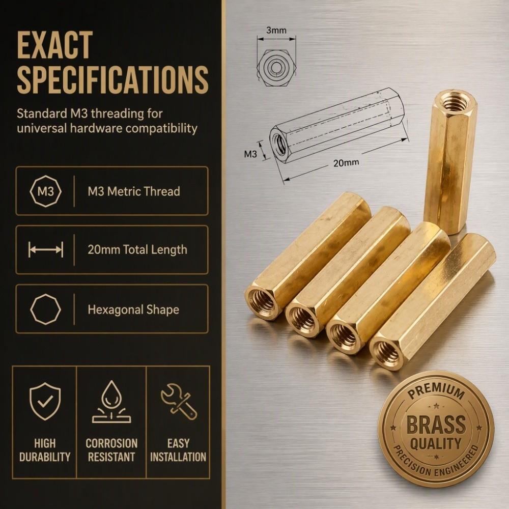 20pcs Gold Tone Hex Standoff Female to Female Coupling Nuts Precise Threaded Spacer Circuit Board
