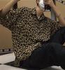 Aspersio Leopard Print Collared Short Sleeve Stylish American Casual Style with Chest Aloha Open Front Animal Casual Open Print Shirt, Men's