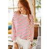 Women's White Black Striped Basic Soft Textured Loose Sweatshirt Swt-19000457