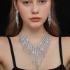 Rhinestone Tassel Collarbone Chain Exaggerated Full Diamond Earrings Necklace Set Chain Wedding Accessories