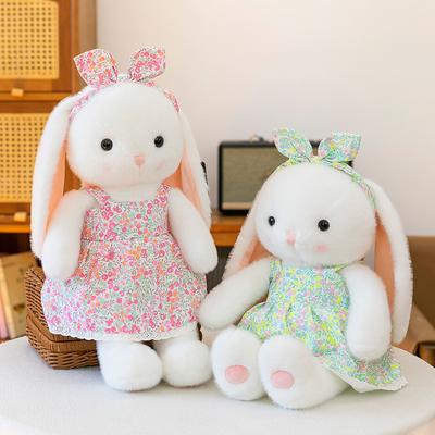 Оригинальное милое цветочное платье, плюшевая игрушка маленький белый кролик, длинноухая кукла-кролик, успокаивающая кукла для подарков на день рождения девочек