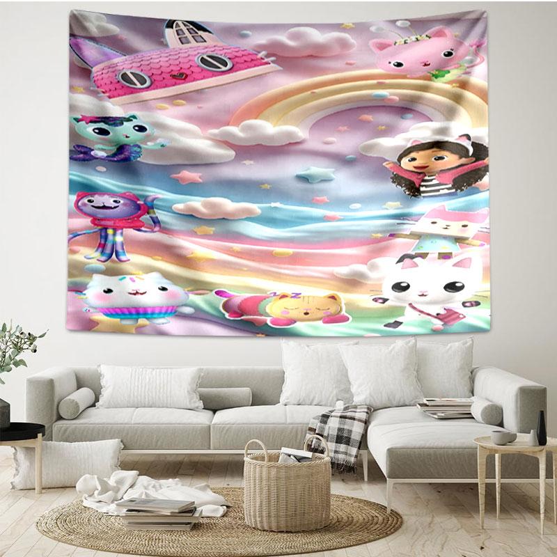 Gabby's Dollhouse Print Tapestry - Portable Wall Decor Cloth, for Home, Dorm, Travel, Bedroom, Living Room - Ideal Birthday Housewarming Gift