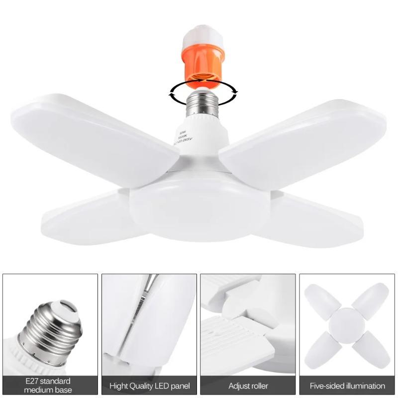 E27 LED Bulb Fan Blade Lamp AC85-265V 28W Foldable Led Light Bulb Lampada For Home Ceiling Light Small Garage Light