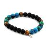 Stones and Minerals. Bracelet Chrysocolla + Tiger Eye + Matte Black Onyx Beads 8 Mm. Made In France.