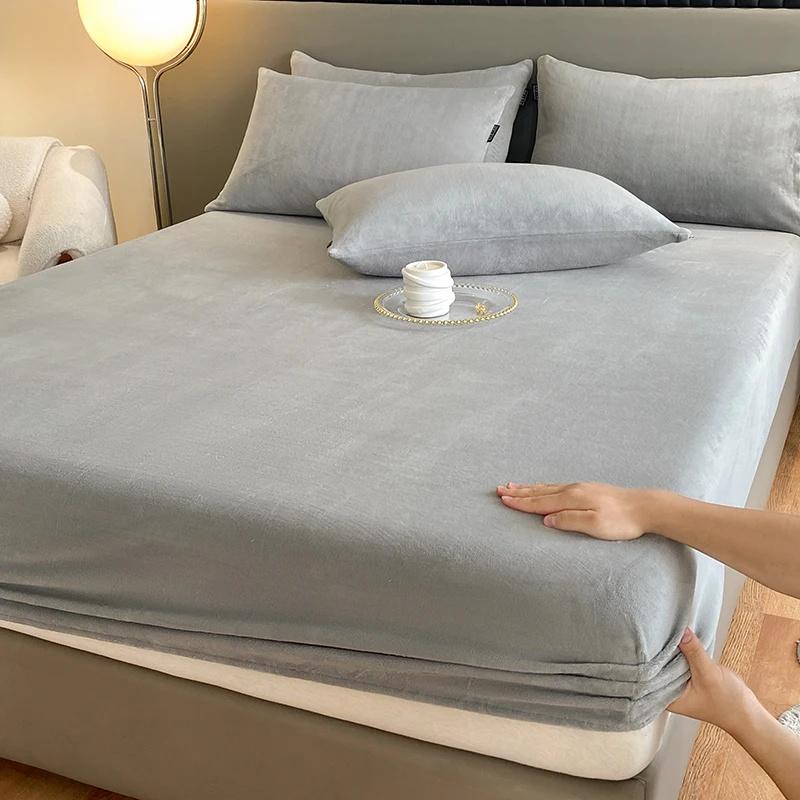 Мягкая теплая плюшевая простыня, эластичный наматрасник, пушистый коралловый флис, постельное белье, зимняя роскошная двуспальная кровать для пар, постельное белье