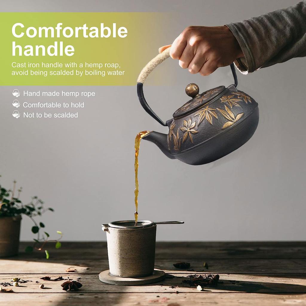 Чугунный чайник Не требующий глажки с индукционным нагревом Золотой кленовый лист 800 мл Чайник, Эмаль, Добавка, Ситечко, Приготовление, Нагрев, Стильный, Дизайн,