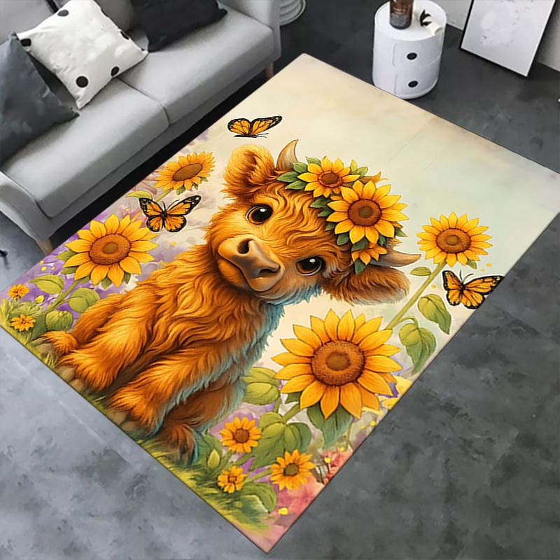 Sunflower Cow Chair Mat Office Carpet, Oversized Rug for Home Decor, Sofa Mat, Desk Pad Gift, Suitable for Bedroom, Living Room, Various Rooms