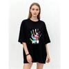 Oversized T Shirt Black Colorful Handprint Say Hi Graphic Print Casual Wear for Women Streetwear Fashion Summer Top